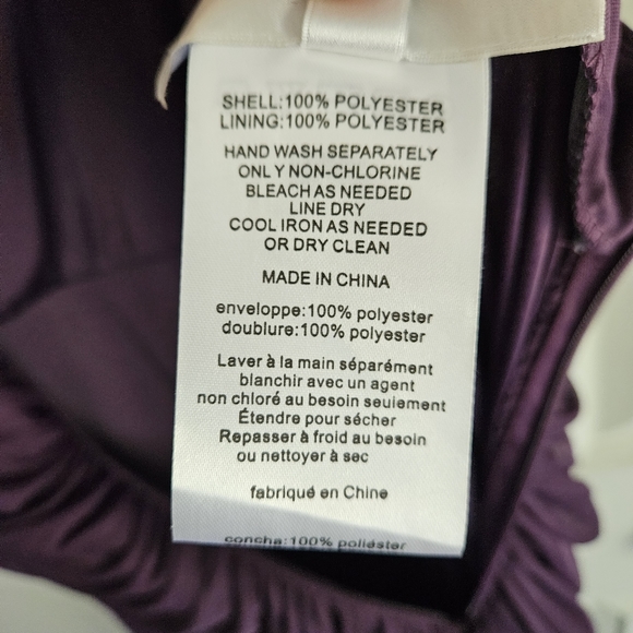 David's Bridal Long Mesh One Shoulder Illusion Dress Plum Style# F19074 Size 4 - Picture 15 of 15